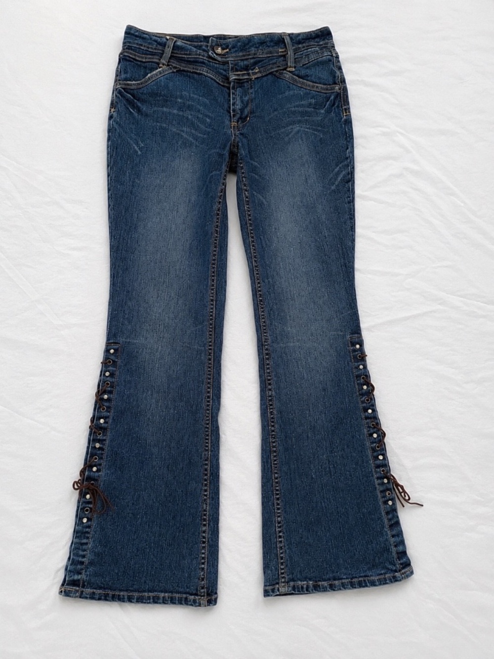 D. Jeans Vintage Y2K Lace-up Flare Jeans Asymmetrical Waist Size 10 EUC